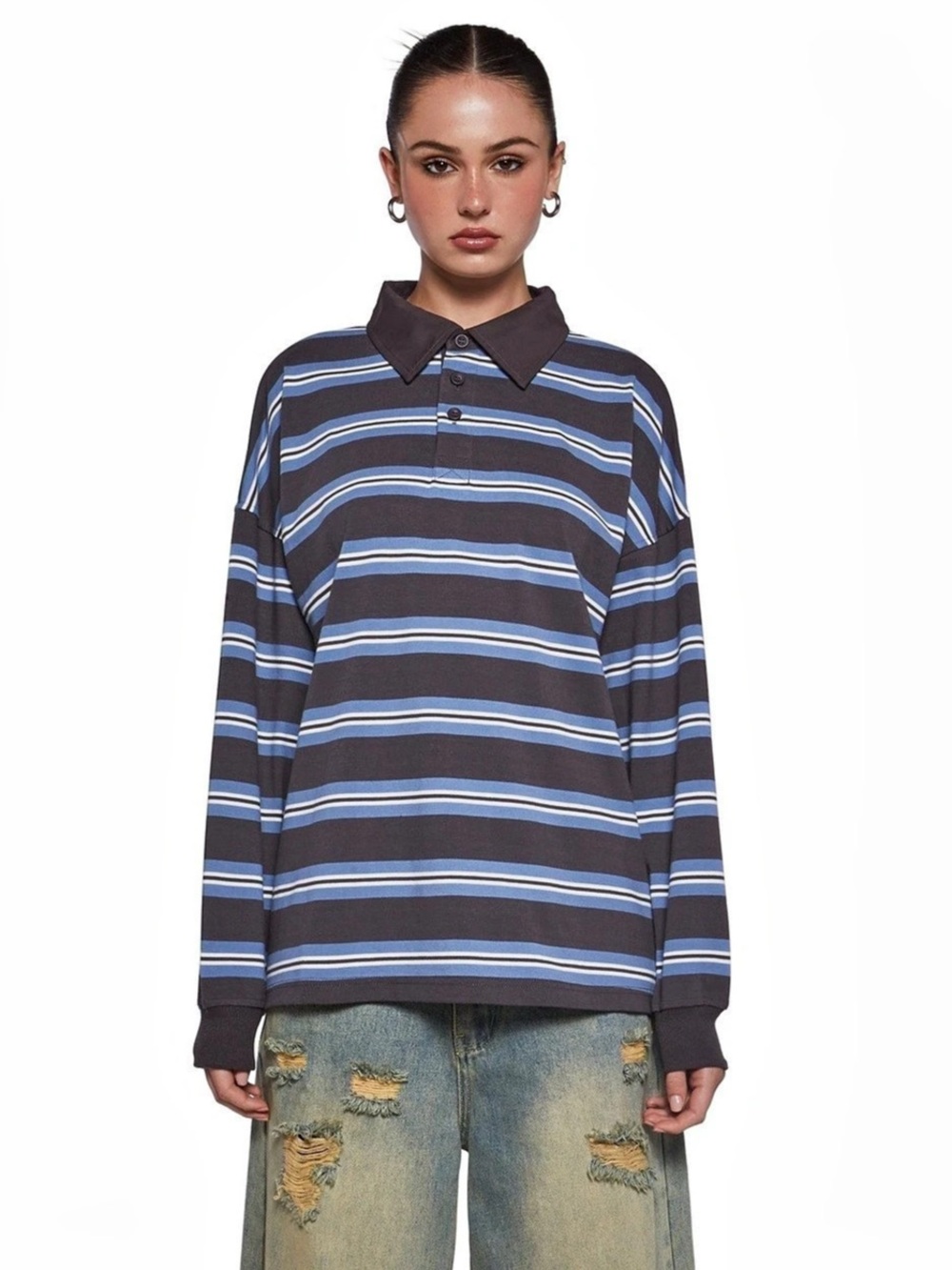 Current Mood - Dolls Kill - Striped Long Sleeve Oversized Rugby Top